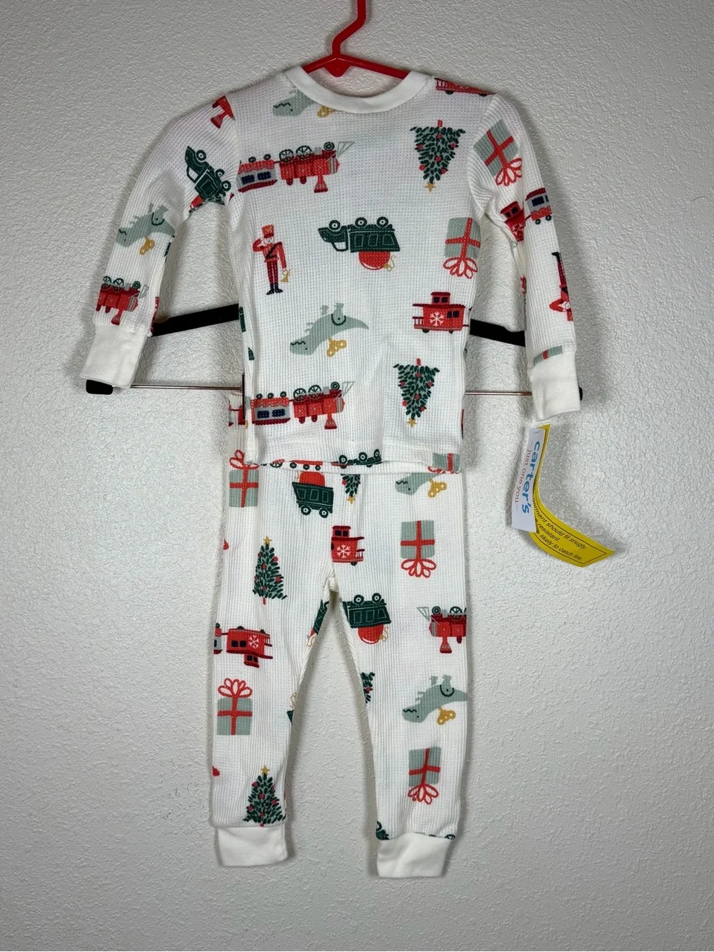 NWT Carters 12month Waffle Knit Thermal Christmas Holiday Pajama Set Cozy Comfy